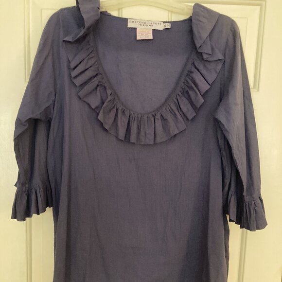 Gretchen Scott Designs Navy ruffle blouse - Picture 1 of 7